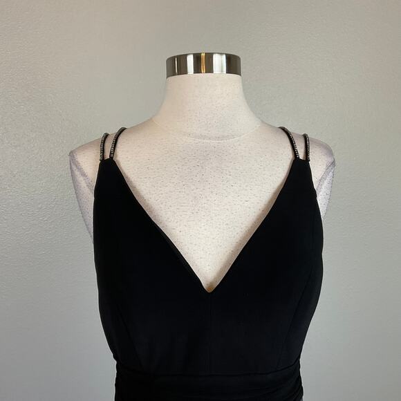 Alex Evenings Satin Beaded Strap Long A-Line Evening Gown Black Size 6 Dress - Picture 6 of 10